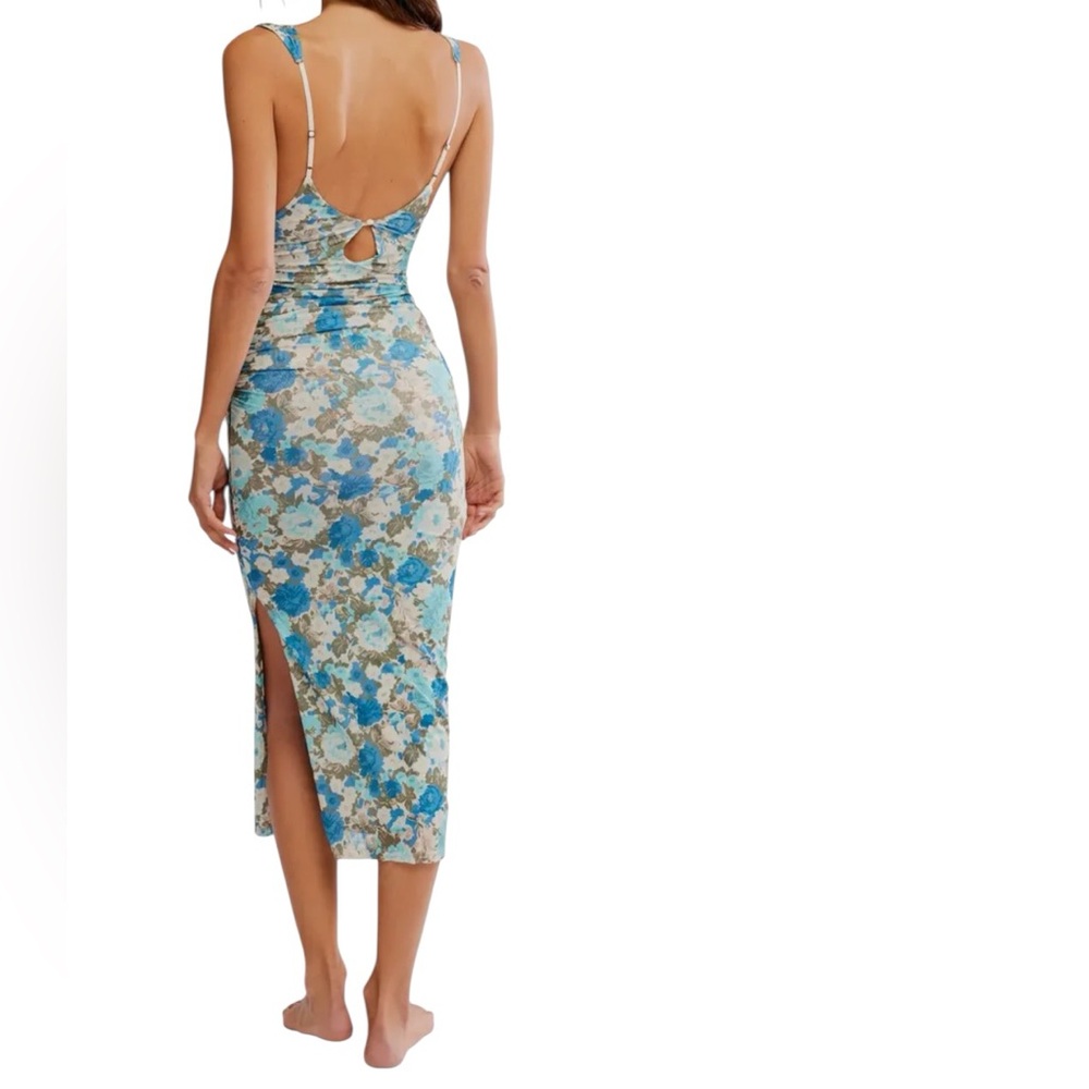 Free People | Long Live Printed Bodycon Dress or Slip Blue | Small New with Tag - Picture 4 of 16